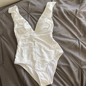 White Ruffle Rim Swimsuit